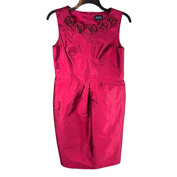 Adrianna Papell Rosette Pleated Red Cocktail Dress Women's 14 Party Holiday Glam - Picture 1 of 13